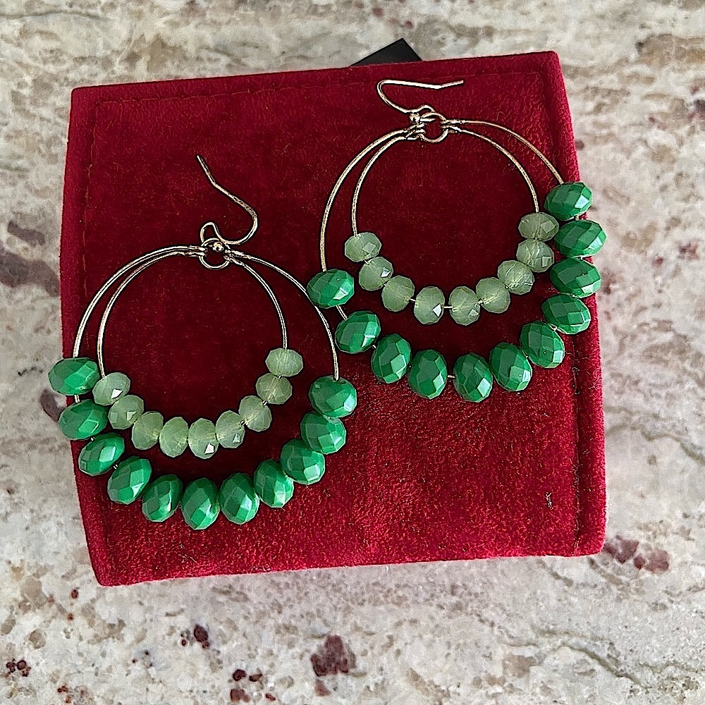 Faceted green bead earrings